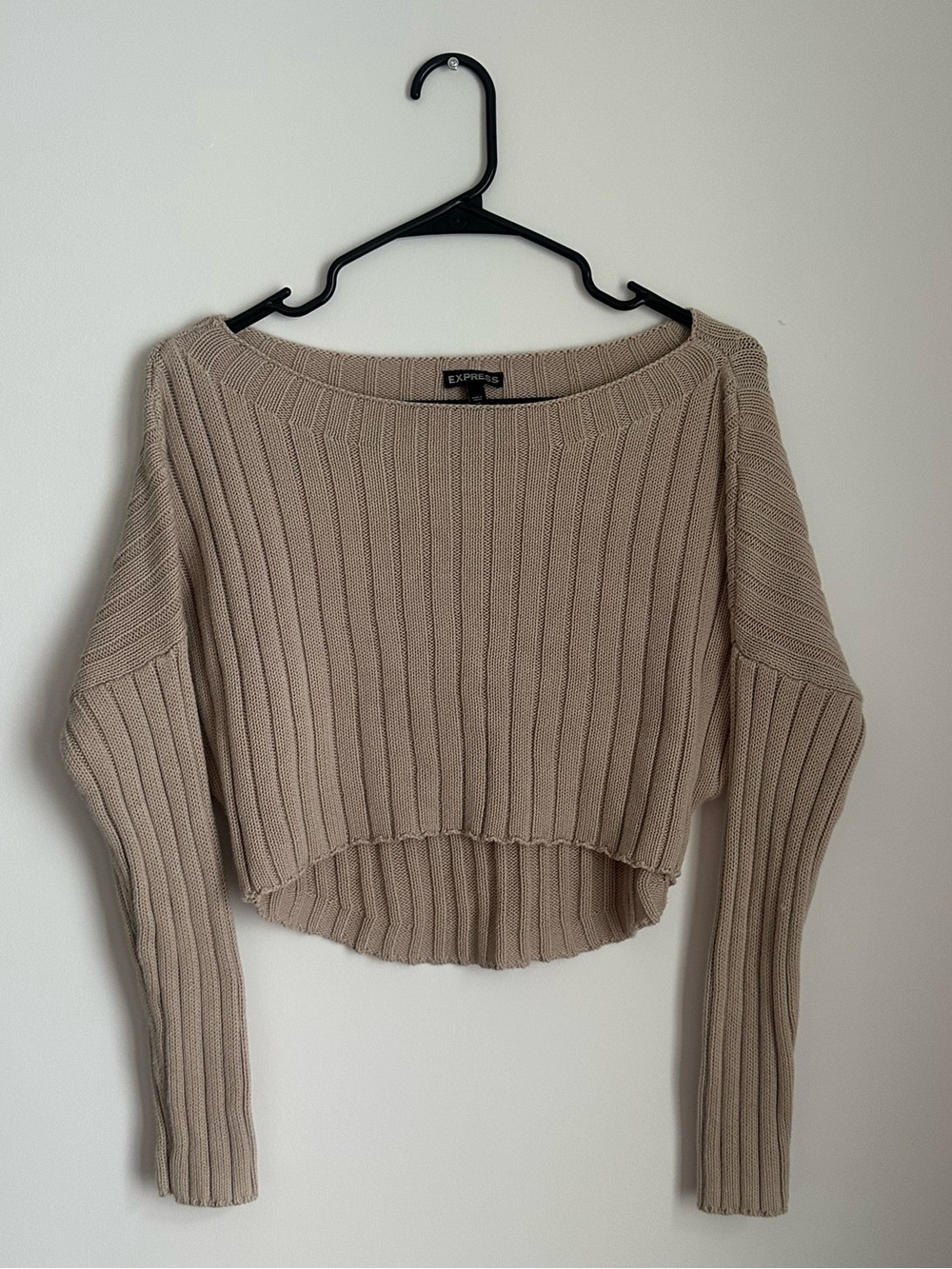 Express Cropped Ribbed Sweater in Taupe